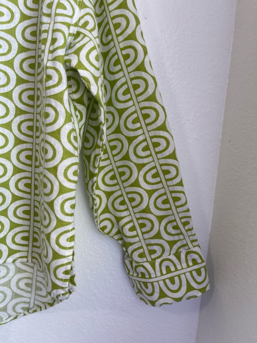 Tahari Lime Green Geometric Linen Button-Up Shirt Size M - Picture 4 of 12